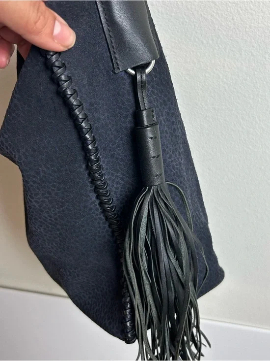 ALL SAINTS Leather suede purse pearl mini hobo bag dark blue - Picture 3 of 16